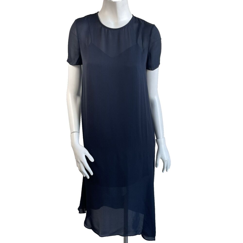 Jenni Kayne Navy Blue Silk Asymmetrical Slip Midi Dress XS Resort Minimalist